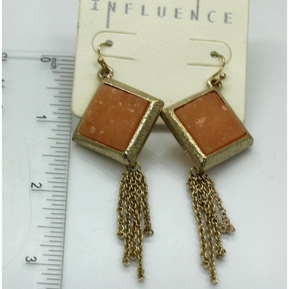 INFLUENCE EARRINGS, faux druzy gemstone, tassle design, vintage, NOS, 3" drop da - Picture 2 of 4